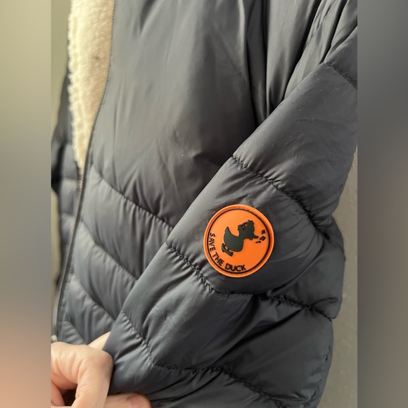 New Save The Duck Boys’ Puffer Jacket With Teddy Lining Finnegan In Blue Black - Picture 5 of 10